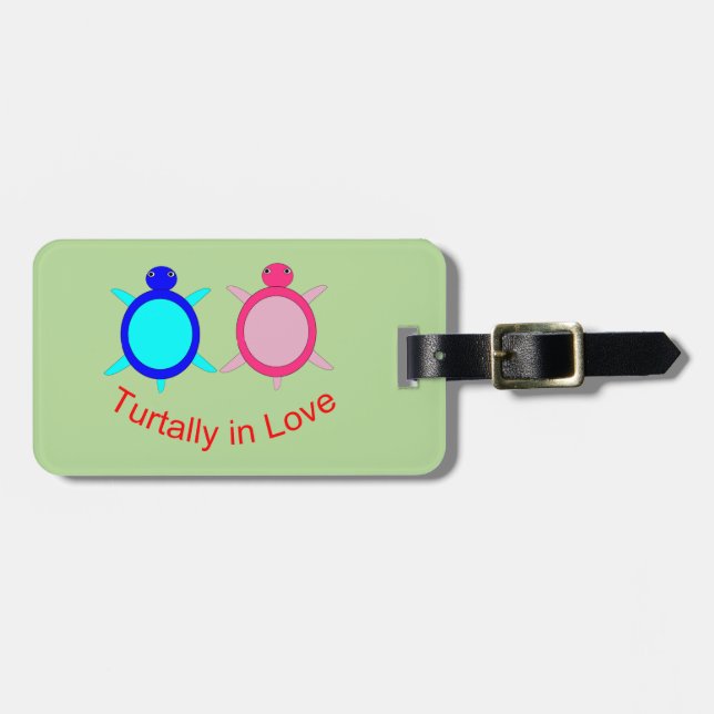 Cute Turtle Couple Personalised Luggage Tag (Front Horizontal)