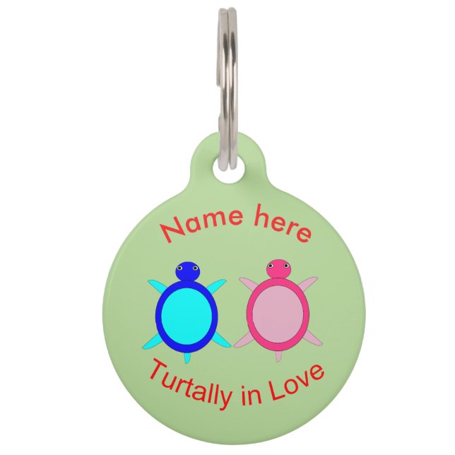 Cute Turtle Couple Personalised Pet Tag (Front)