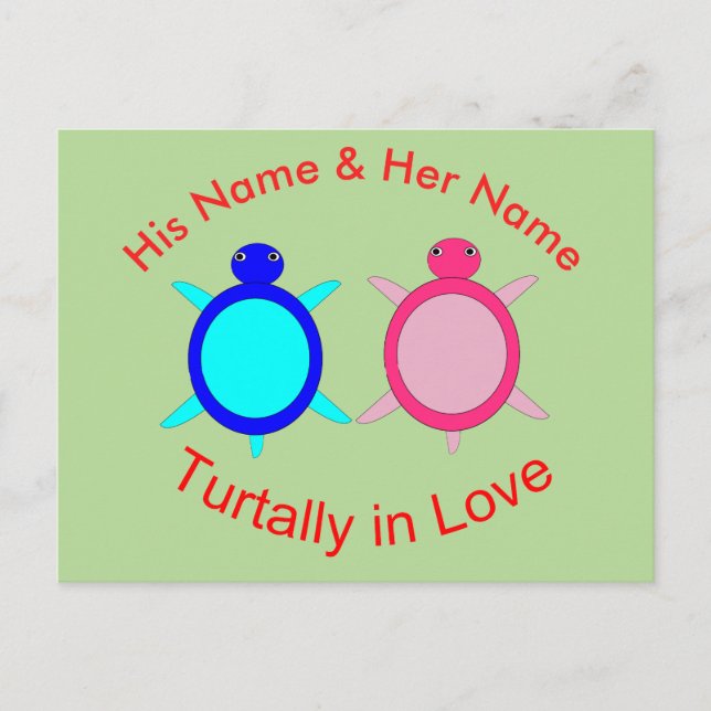 Cute Turtle Couple Personalised Postcard (Front)