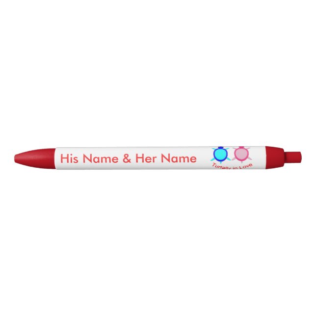 Cute Turtle Couple Personlized Blue Ink Pen (Front)