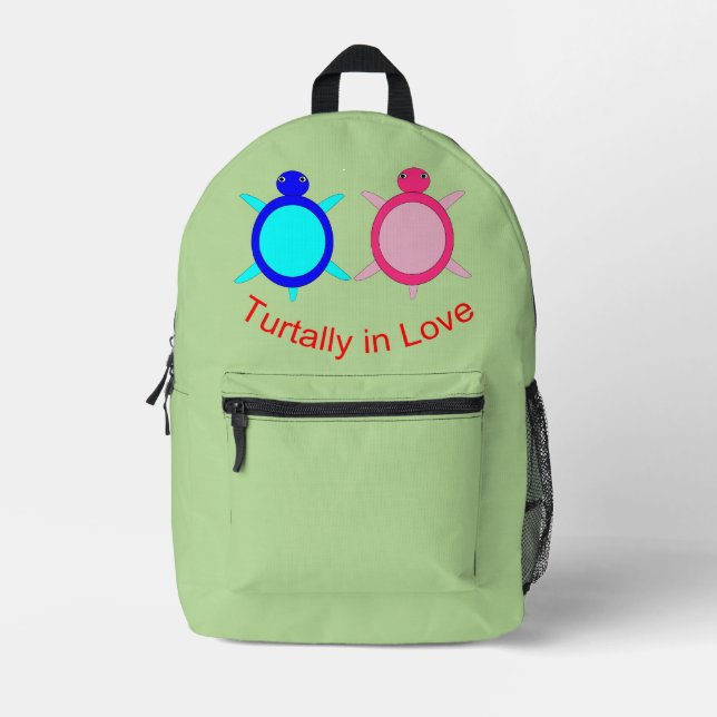 Cute Turtle Couple Printed Backpack (Front)