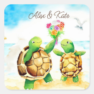 Cute Turtle Couple Romantic Wedding Square Sticker
