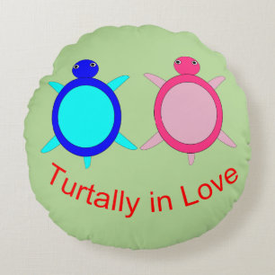 Cute Turtle Couple Round Cushion