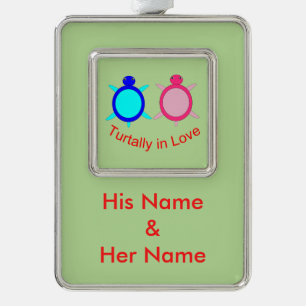Cute Turtle Couple Silver Plated Framed Ornament