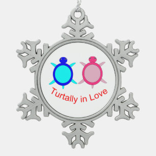 Cute Turtle Couple Snowflake Pewter Christmas Ornament
