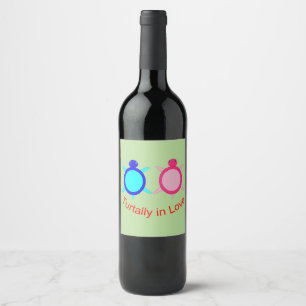 Cute Turtle Couple Wine Label