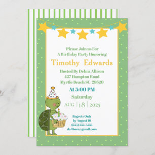 Cute Turtle Cupcake Candle Birthday Invitation
