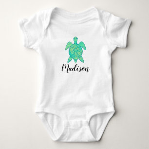 Cute Turtle Custom Name Baby Bodysuit