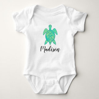 Cute Turtle Custom Name Baby Bodysuit