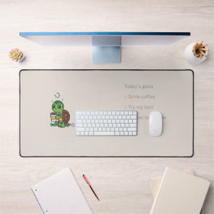 Cute Turtle Desk Mat Cosy Coffee Lover Workspace