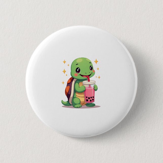 Cute turtle drinking boba. Funny Boba Turtles Love 6 Cm Round Badge (Front)