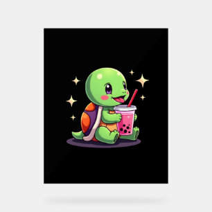 Cute turtle drinking boba. Funny Boba Turtles Love Acrylic Sign