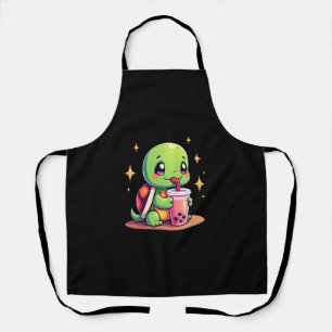 Cute turtle drinking boba. Funny Boba Turtles Love Apron