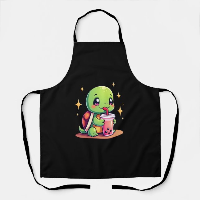 Cute turtle drinking boba. Funny Boba Turtles Love Apron (Front)