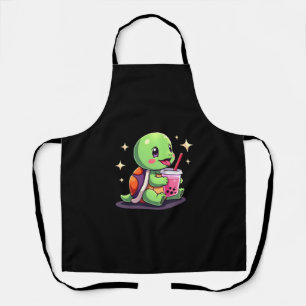 Cute turtle drinking boba. Funny Boba Turtles Love Apron