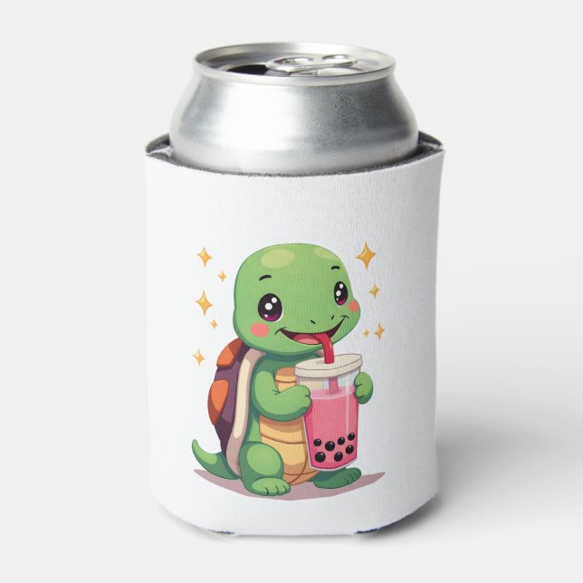 Cute turtle drinking boba. Funny Boba Turtles Love Can Cooler (Can Front)