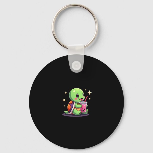 Cute turtle drinking boba. Funny Boba Turtles Love Key Ring (Front)
