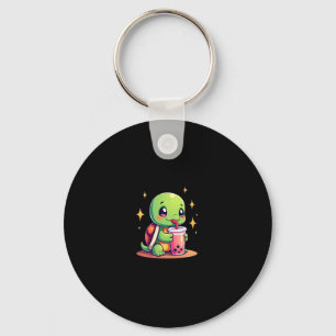 Cute turtle drinking boba. Funny Boba Turtles Love Key Ring