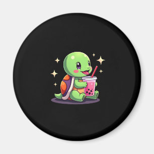 Cute turtle drinking boba. Funny Boba Turtles Love Magnet
