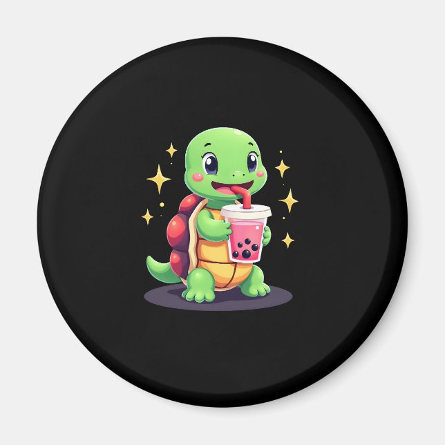 Cute turtle drinking boba. Funny Boba Turtles Love Magnet (Front)
