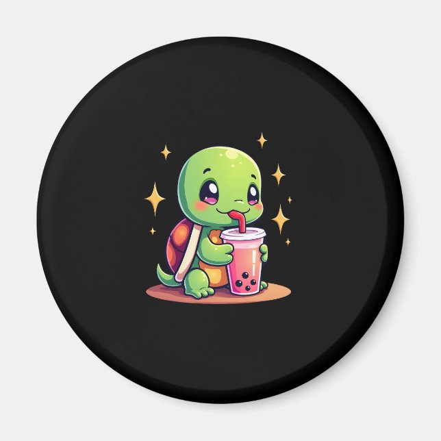 Cute turtle drinking boba. Funny Boba Turtles Love Magnet (Front)