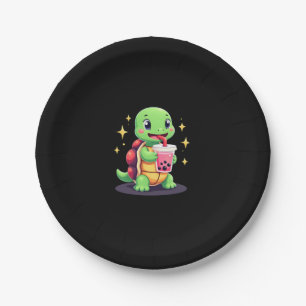 Cute turtle drinking boba. Funny Boba Turtles Love Paper Plate