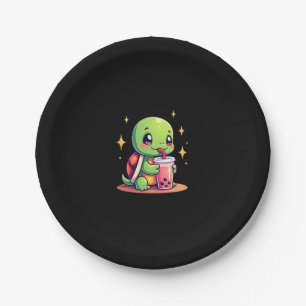 Cute turtle drinking boba. Funny Boba Turtles Love Paper Plate