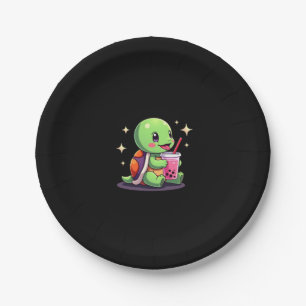 Cute turtle drinking boba. Funny Boba Turtles Love Paper Plate