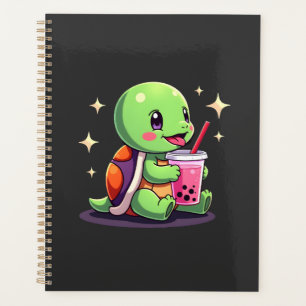 Cute turtle drinking boba. Funny Boba Turtles Love Planner