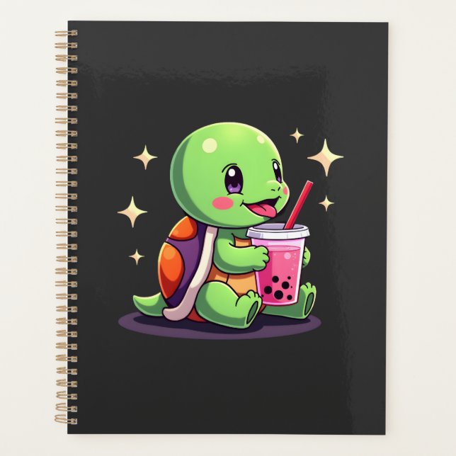Cute turtle drinking boba. Funny Boba Turtles Love Planner (Front)