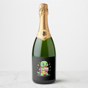 Cute turtle drinking boba. Funny Boba Turtles Love Sparkling Wine Label