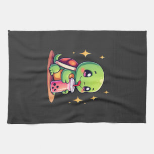 Cute turtle drinking boba. Funny Boba Turtles Love Tea Towel