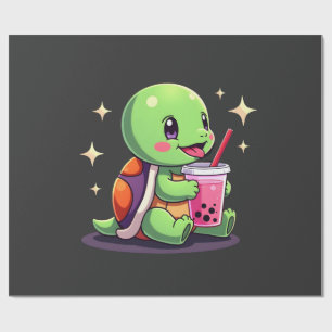 Cute turtle drinking boba. Funny Boba Turtles Love Wrapping Paper
