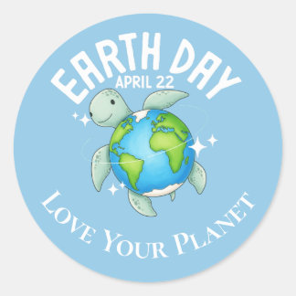 Cute Turtle Earth Day Kids Eco Custom Classic Round Sticker