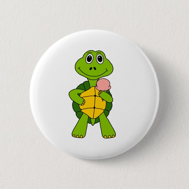 Cute Turtle Eating Ice Cream Cartoon 6 Cm Round Badge (Front)