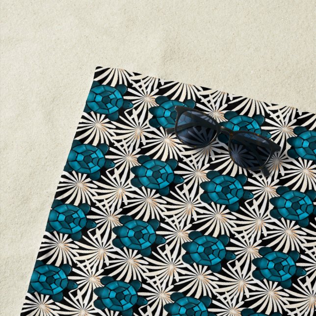 Cute Turtle Floral pattern  Beach Towel (In Situ)