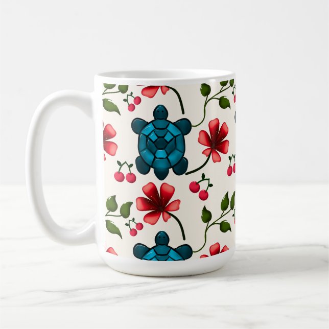 Cute Turtle Floral pattern   Coffee Mug (Left)