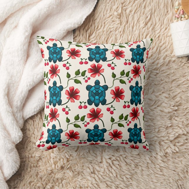 Cute Turtle Floral pattern   Cushion (Blanket)