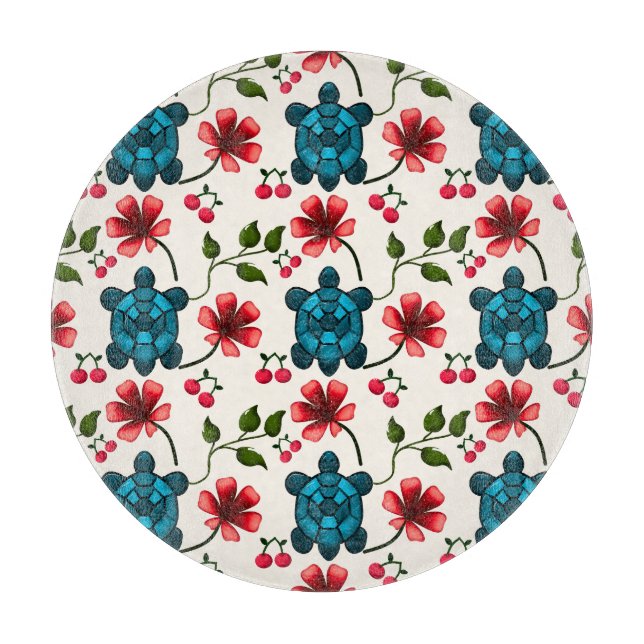 Cute Turtle Floral pattern   Cutting Board (Front)