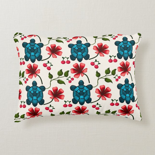 Cute Turtle Floral pattern   Decorative Cushion (Front)