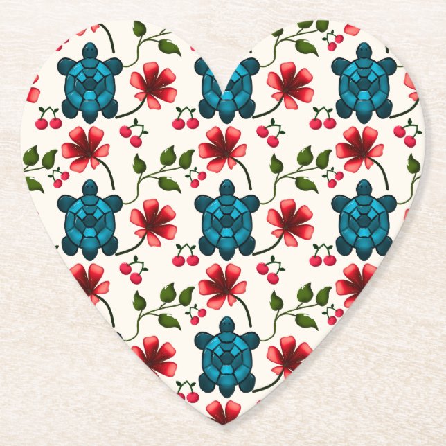 Cute Turtle Floral pattern   Paper Coaster (Front)