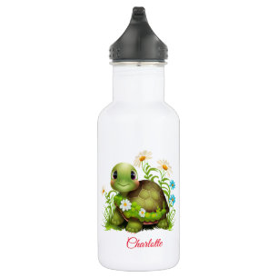 Cute Turtle Floral Personalized  Name 532 Ml Water Bottle