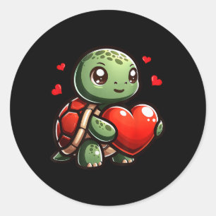 Cute Turtle Funny Heart Lover Valentines Men Women Classic Round Sticker