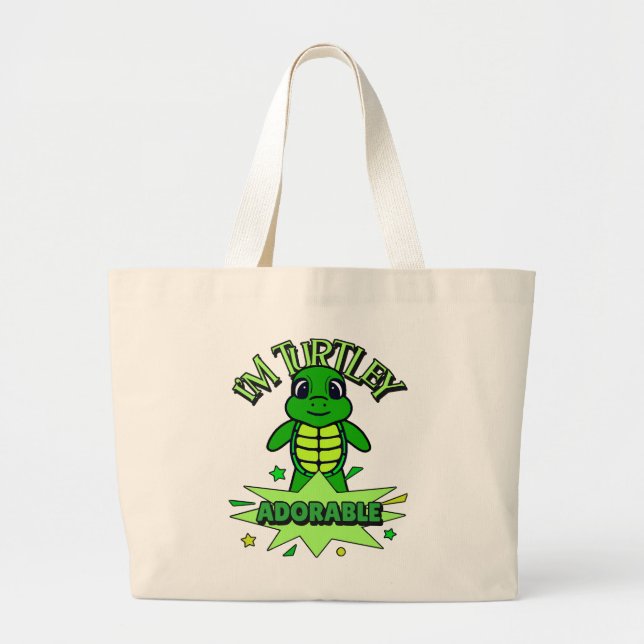 Cute Turtle Funny Quote Turtley Adorable Large Tote Bag (Front)