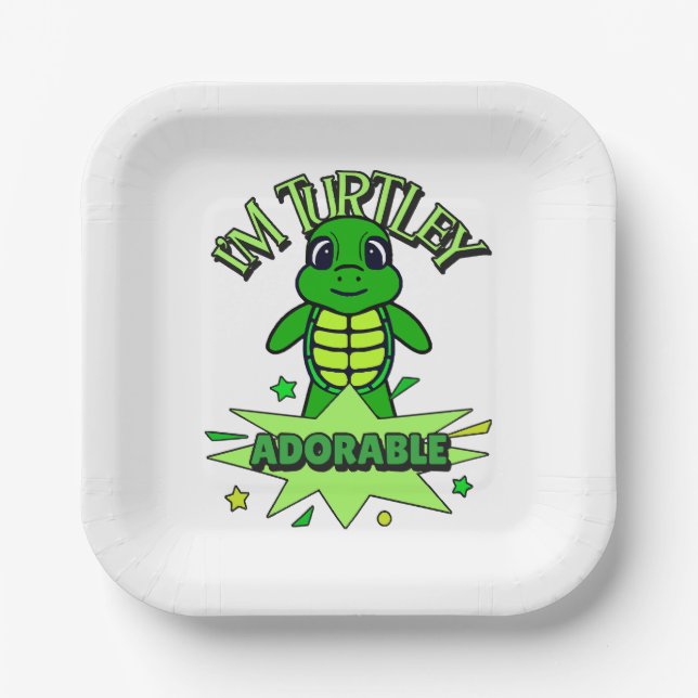 Cute Turtle Funny Quote Turtley Adorable Paper Plate (Front)