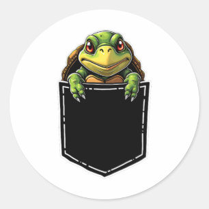 Cute Turtle In The Pocket Funny Halloween Outfit C Classic Round Sticker