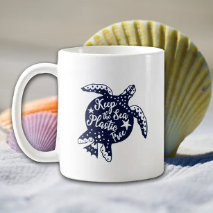 Cute Turtle Keep The Sea Plastic Free, Blue Coffee Mug