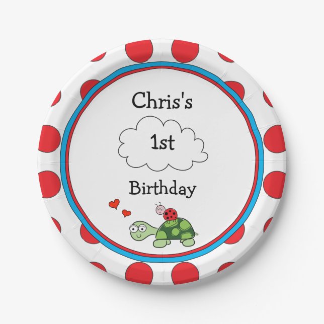 Cute Turtle Ladybug Birthday Party Paper Plate (Front)