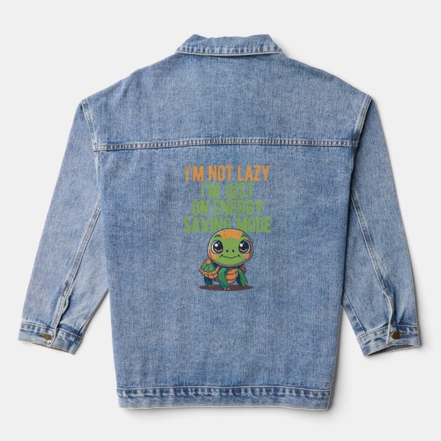 Cute Turtle, Lazy Turtle, On Energy Saving Mode Denim Jacket (Back)