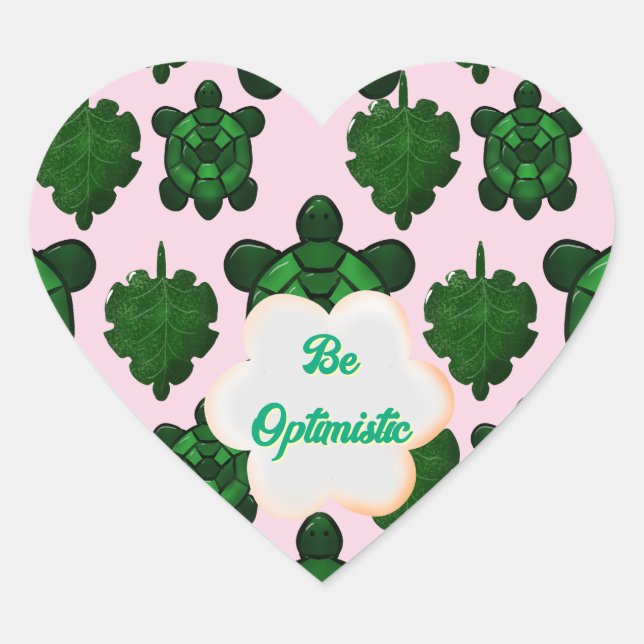 Cute Turtle Leaves Seamless Pattern, Tropical  Heart Sticker (Front)